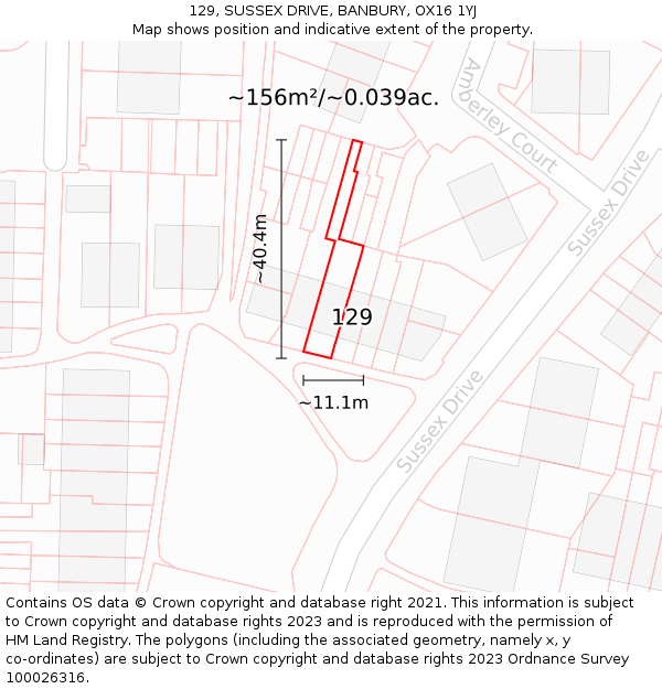 129, SUSSEX DRIVE, BANBURY, OX16 1YJ: Plot and title map