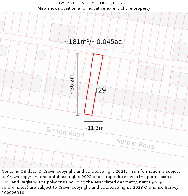 129, SUTTON ROAD, HULL, HU6 7DP: Plot and title map