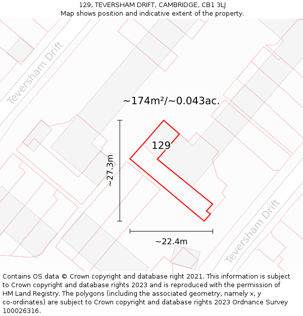 129, TEVERSHAM DRIFT, CAMBRIDGE, CB1 3LJ: Plot and title map