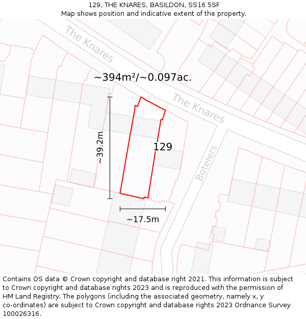 129, THE KNARES, BASILDON, SS16 5SF: Plot and title map