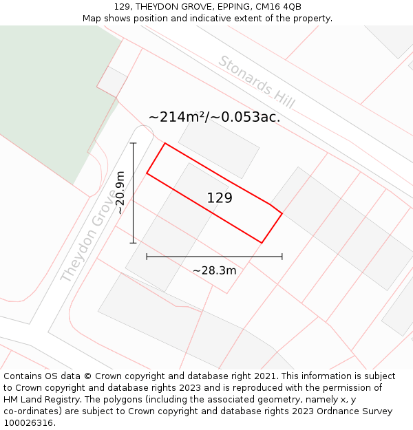 129, THEYDON GROVE, EPPING, CM16 4QB: Plot and title map