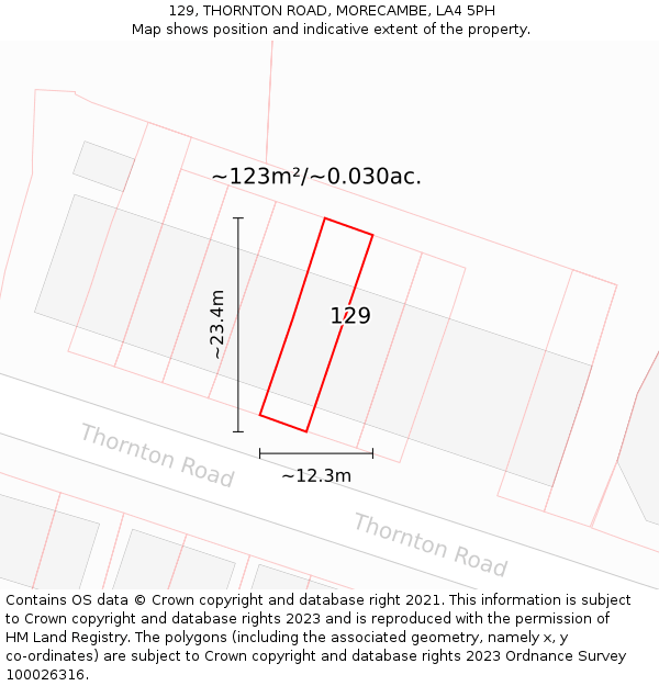129, THORNTON ROAD, MORECAMBE, LA4 5PH: Plot and title map