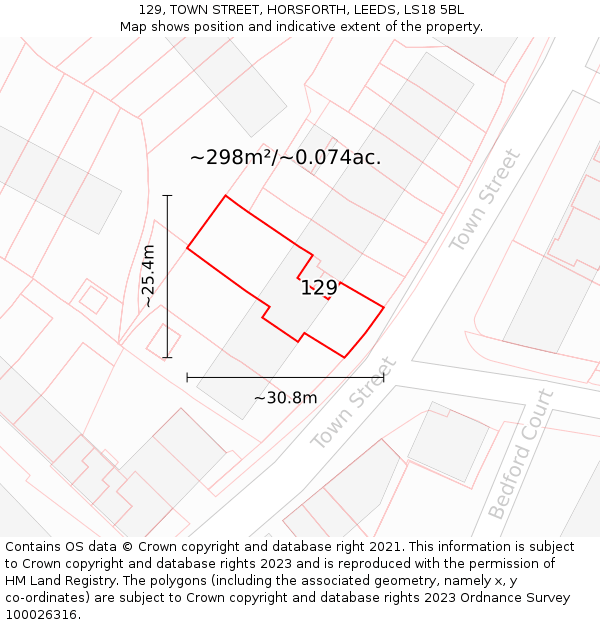 129, TOWN STREET, HORSFORTH, LEEDS, LS18 5BL: Plot and title map