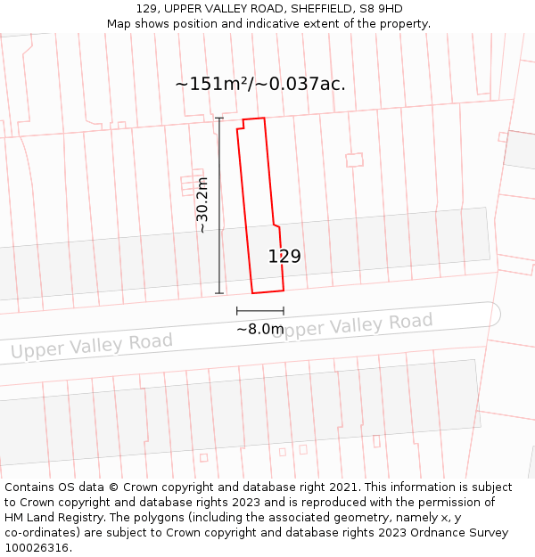129, UPPER VALLEY ROAD, SHEFFIELD, S8 9HD: Plot and title map