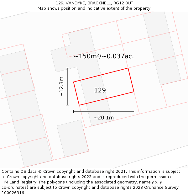 129, VANDYKE, BRACKNELL, RG12 8UT: Plot and title map