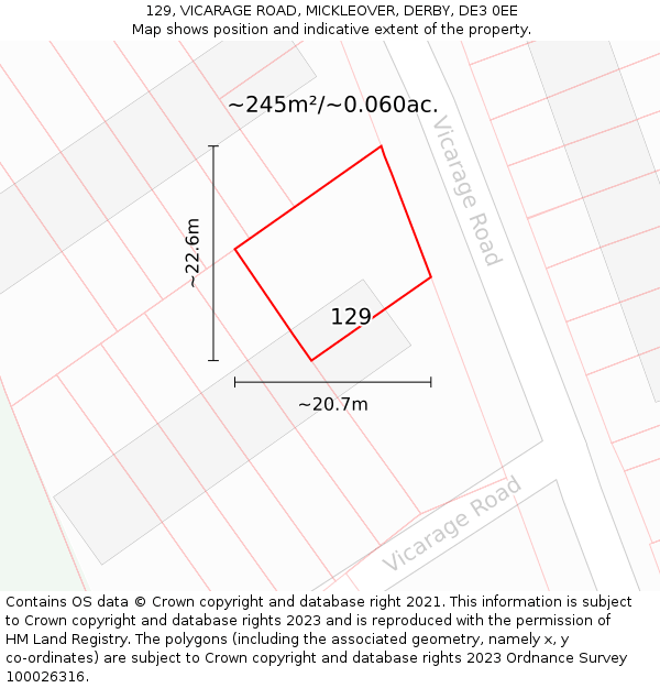 129, VICARAGE ROAD, MICKLEOVER, DERBY, DE3 0EE: Plot and title map