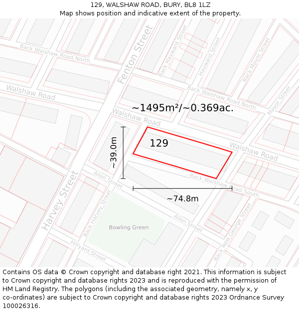 129, WALSHAW ROAD, BURY, BL8 1LZ: Plot and title map