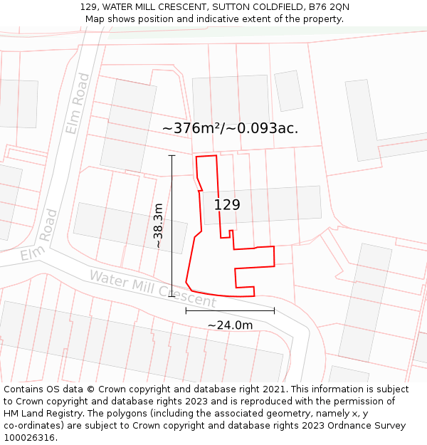 129, WATER MILL CRESCENT, SUTTON COLDFIELD, B76 2QN: Plot and title map