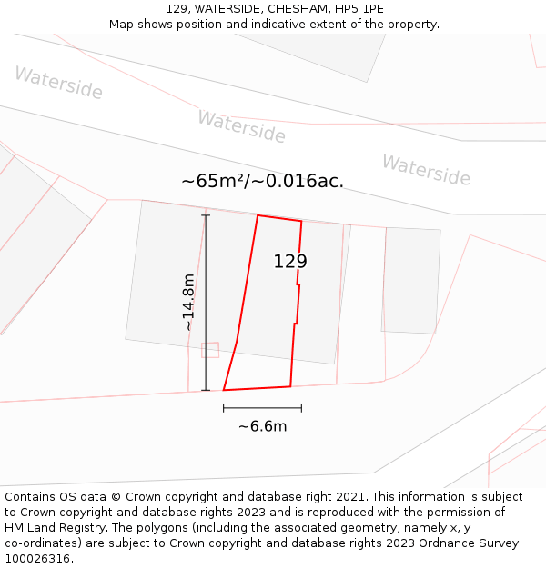 129, WATERSIDE, CHESHAM, HP5 1PE: Plot and title map