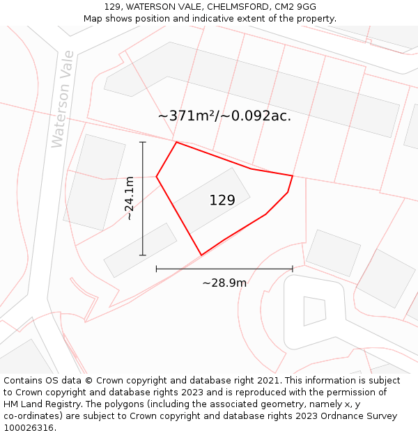 129, WATERSON VALE, CHELMSFORD, CM2 9GG: Plot and title map