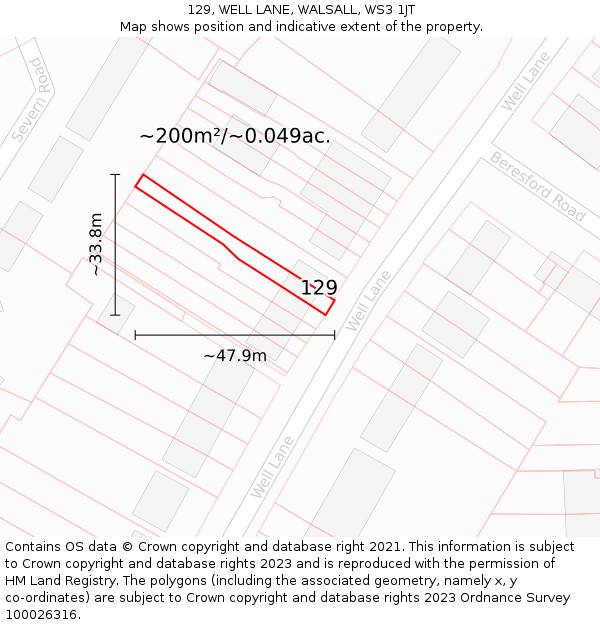 129, WELL LANE, WALSALL, WS3 1JT: Plot and title map