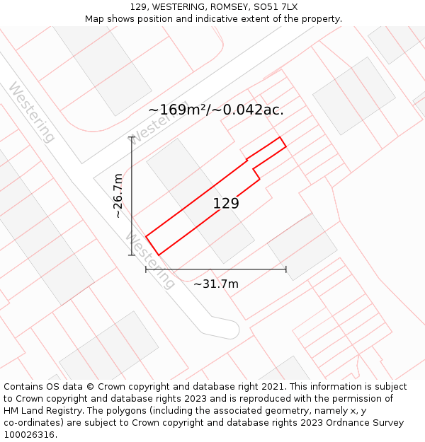 129, WESTERING, ROMSEY, SO51 7LX: Plot and title map