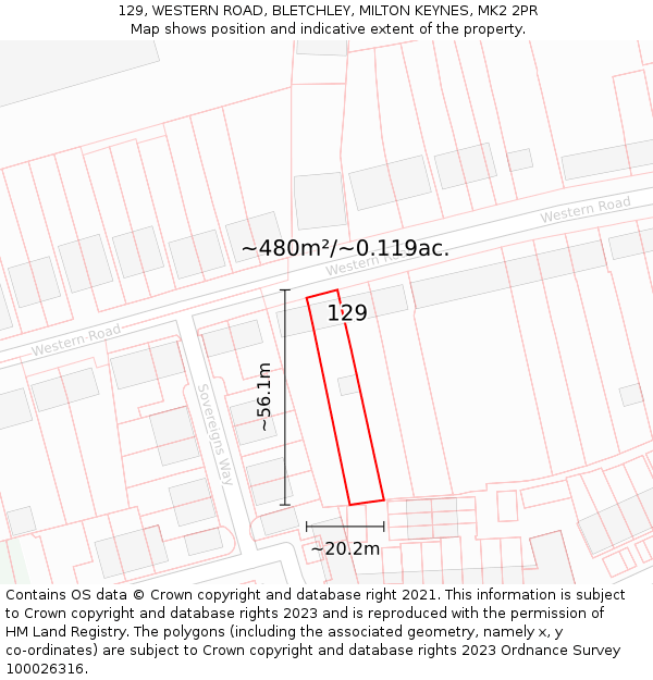 129, WESTERN ROAD, BLETCHLEY, MILTON KEYNES, MK2 2PR: Plot and title map