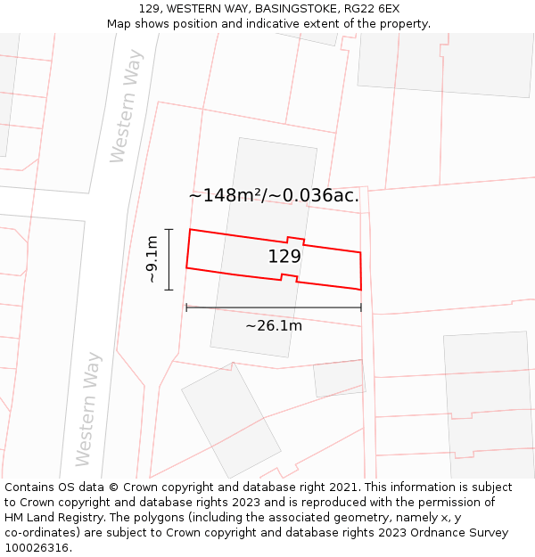 129, WESTERN WAY, BASINGSTOKE, RG22 6EX: Plot and title map