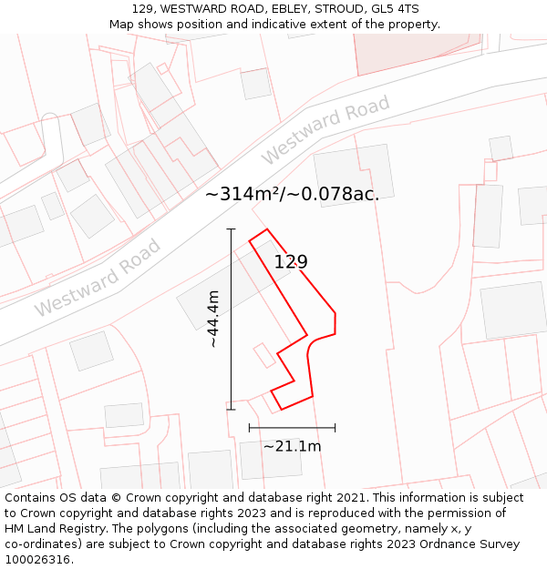 129, WESTWARD ROAD, EBLEY, STROUD, GL5 4TS: Plot and title map