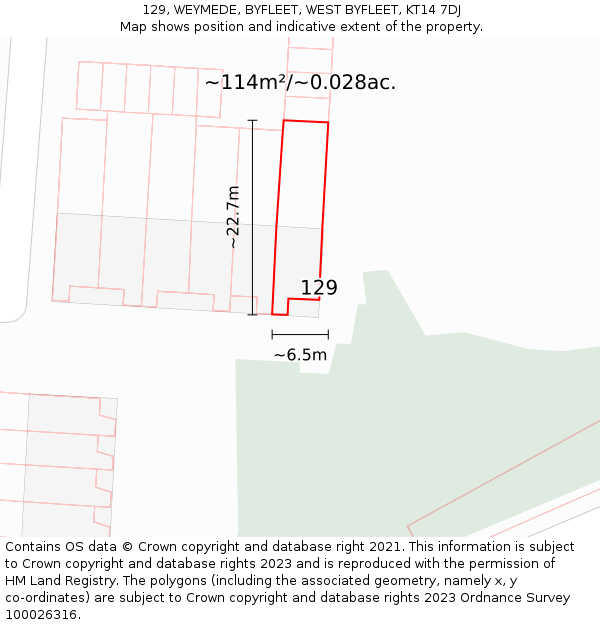 129, WEYMEDE, BYFLEET, WEST BYFLEET, KT14 7DJ: Plot and title map