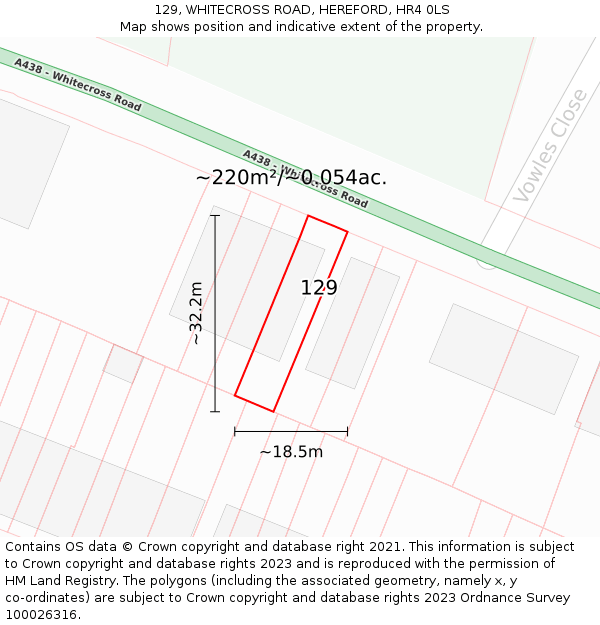 129, WHITECROSS ROAD, HEREFORD, HR4 0LS: Plot and title map