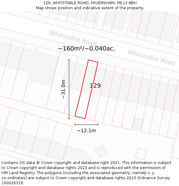129, WHITSTABLE ROAD, FAVERSHAM, ME13 8BH: Plot and title map