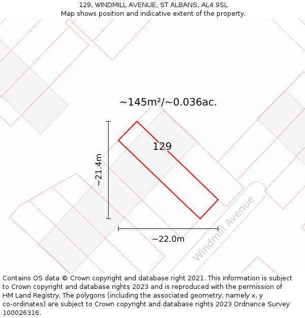 129, WINDMILL AVENUE, ST ALBANS, AL4 9SL: Plot and title map