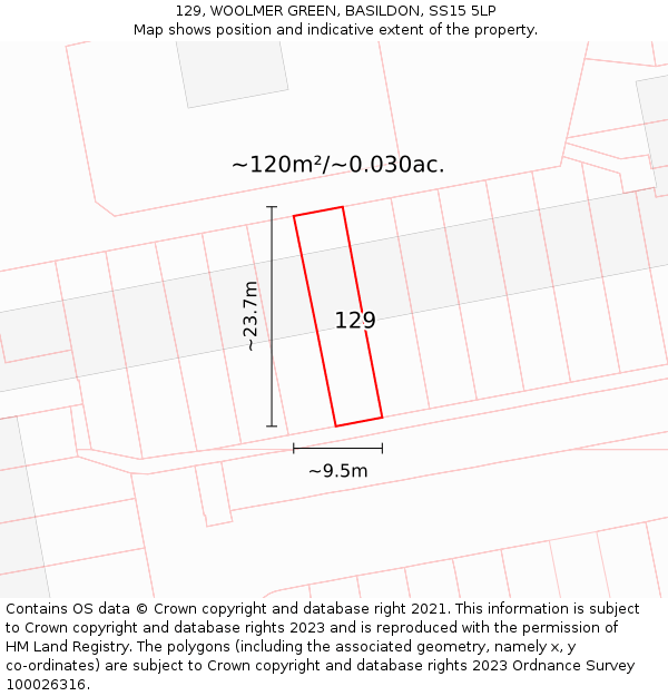 129, WOOLMER GREEN, BASILDON, SS15 5LP: Plot and title map