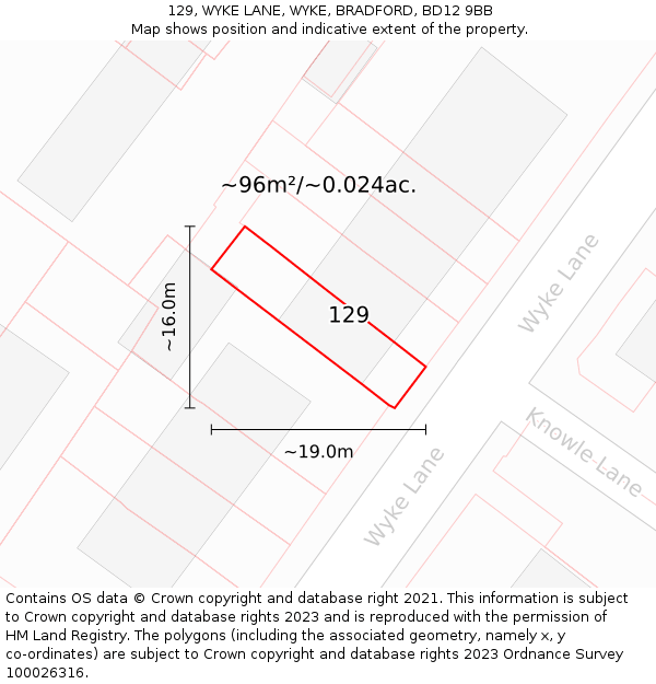 129, WYKE LANE, WYKE, BRADFORD, BD12 9BB: Plot and title map