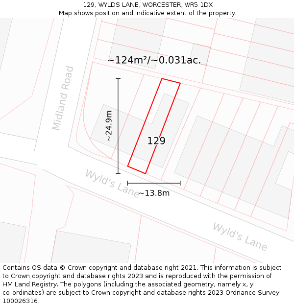 129, WYLDS LANE, WORCESTER, WR5 1DX: Plot and title map