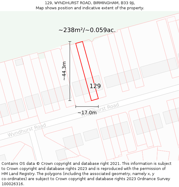 129, WYNDHURST ROAD, BIRMINGHAM, B33 9JL: Plot and title map