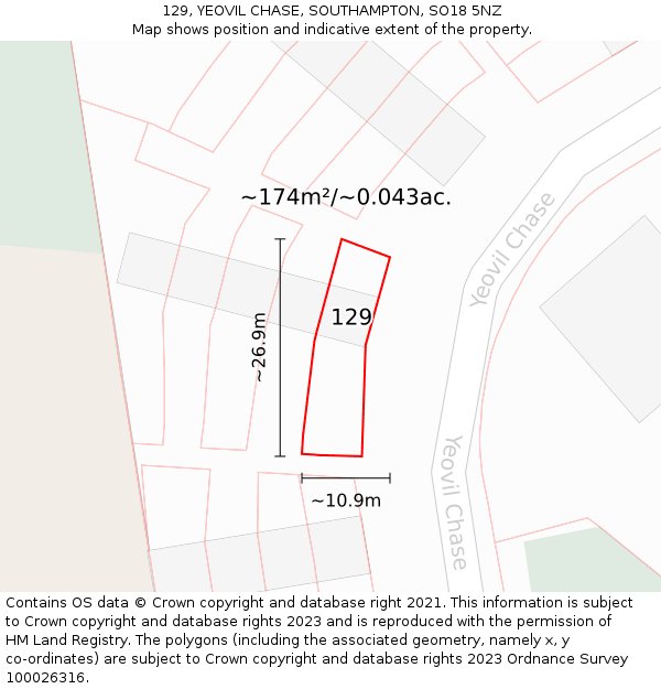 129, YEOVIL CHASE, SOUTHAMPTON, SO18 5NZ: Plot and title map