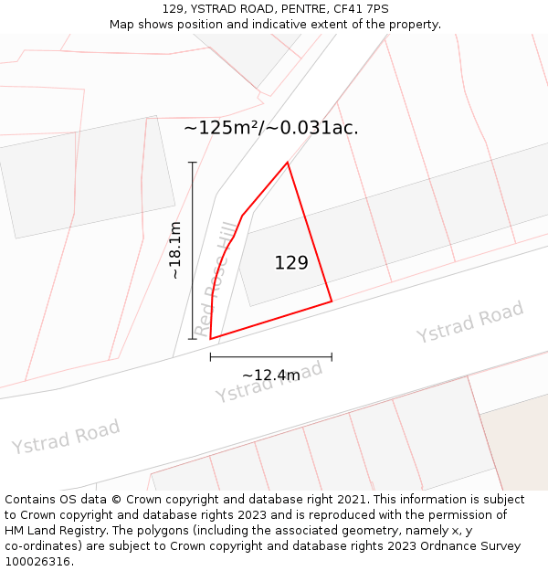 129, YSTRAD ROAD, PENTRE, CF41 7PS: Plot and title map