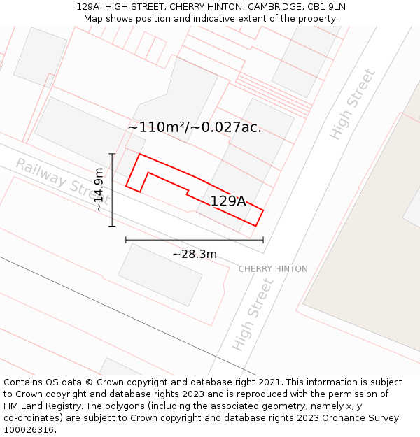 129A, HIGH STREET, CHERRY HINTON, CAMBRIDGE, CB1 9LN: Plot and title map