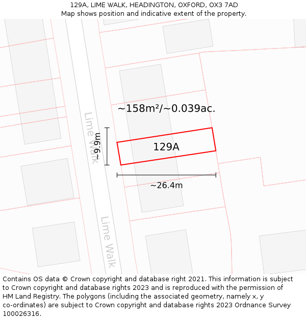 129A, LIME WALK, HEADINGTON, OXFORD, OX3 7AD: Plot and title map