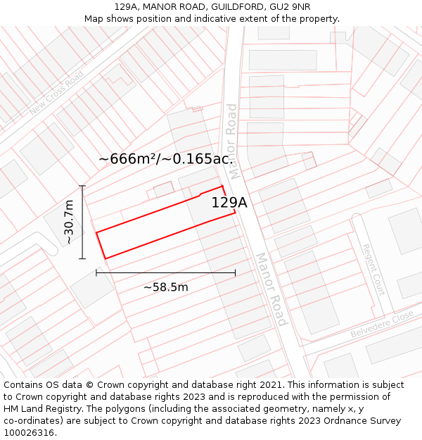 129A, MANOR ROAD, GUILDFORD, GU2 9NR: Plot and title map