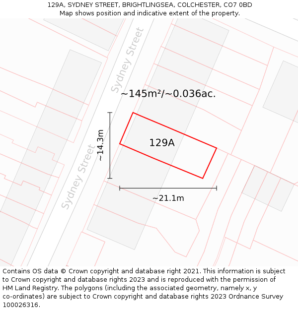 129A, SYDNEY STREET, BRIGHTLINGSEA, COLCHESTER, CO7 0BD: Plot and title map