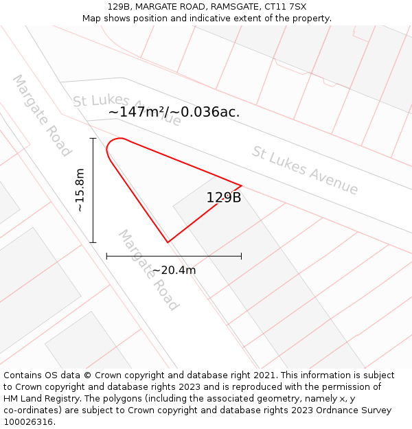 129B, MARGATE ROAD, RAMSGATE, CT11 7SX: Plot and title map
