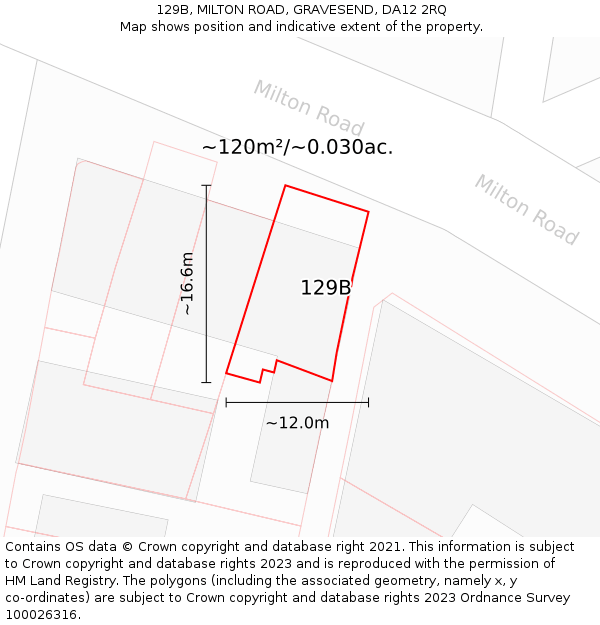 129B, MILTON ROAD, GRAVESEND, DA12 2RQ: Plot and title map
