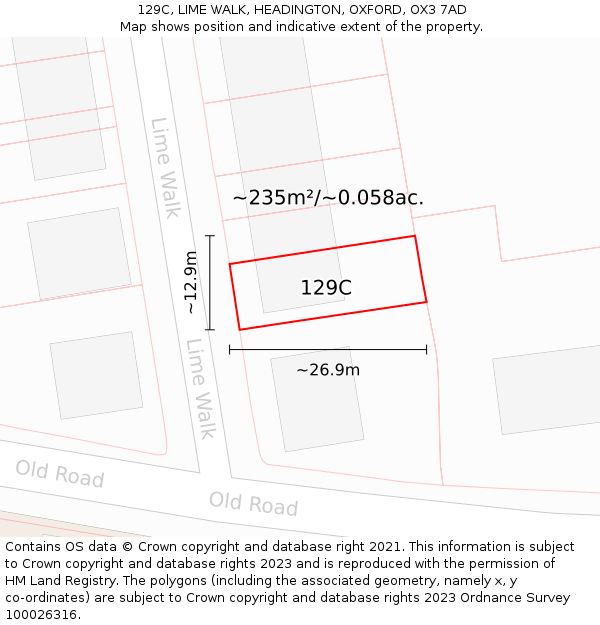 129C, LIME WALK, HEADINGTON, OXFORD, OX3 7AD: Plot and title map