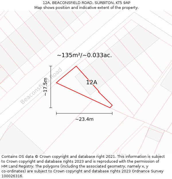 12A, BEACONSFIELD ROAD, SURBITON, KT5 9AP: Plot and title map