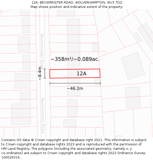 12A, BECKMINSTER ROAD, WOLVERHAMPTON, WV3 7DZ: Plot and title map