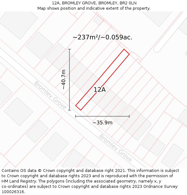12A, BROMLEY GROVE, BROMLEY, BR2 0LN: Plot and title map