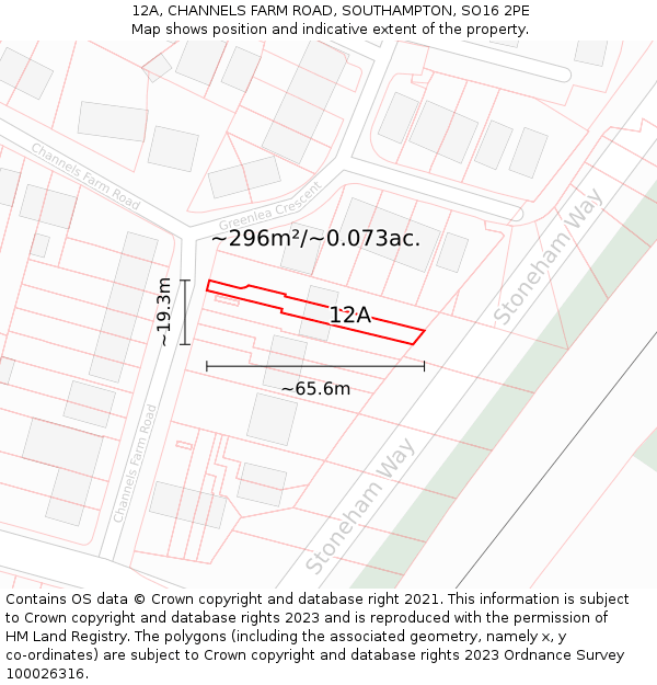 12A, CHANNELS FARM ROAD, SOUTHAMPTON, SO16 2PE: Plot and title map