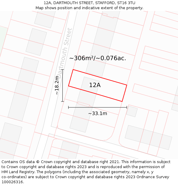 12A, DARTMOUTH STREET, STAFFORD, ST16 3TU: Plot and title map