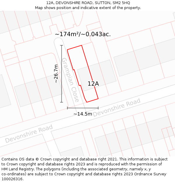 12A, DEVONSHIRE ROAD, SUTTON, SM2 5HQ: Plot and title map