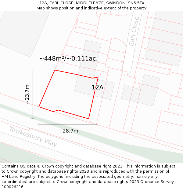 12A, EARL CLOSE, MIDDLELEAZE, SWINDON, SN5 5TX: Plot and title map