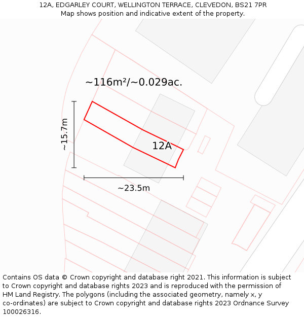 12A, EDGARLEY COURT, WELLINGTON TERRACE, CLEVEDON, BS21 7PR: Plot and title map