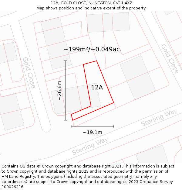 12A, GOLD CLOSE, NUNEATON, CV11 4XZ: Plot and title map