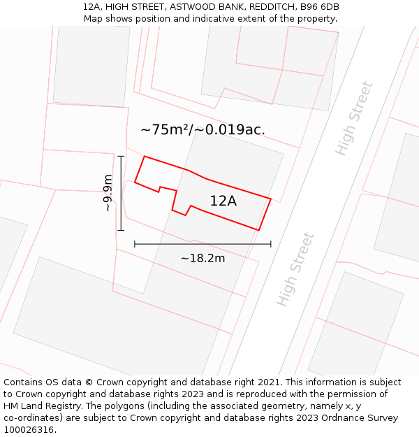12A, HIGH STREET, ASTWOOD BANK, REDDITCH, B96 6DB: Plot and title map