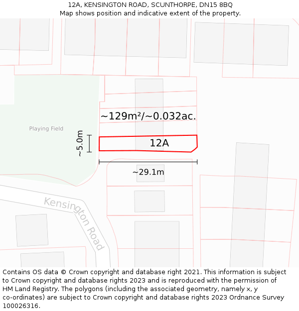 12A, KENSINGTON ROAD, SCUNTHORPE, DN15 8BQ: Plot and title map