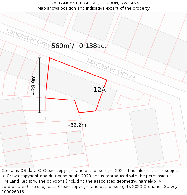 12A, LANCASTER GROVE, LONDON, NW3 4NX: Plot and title map
