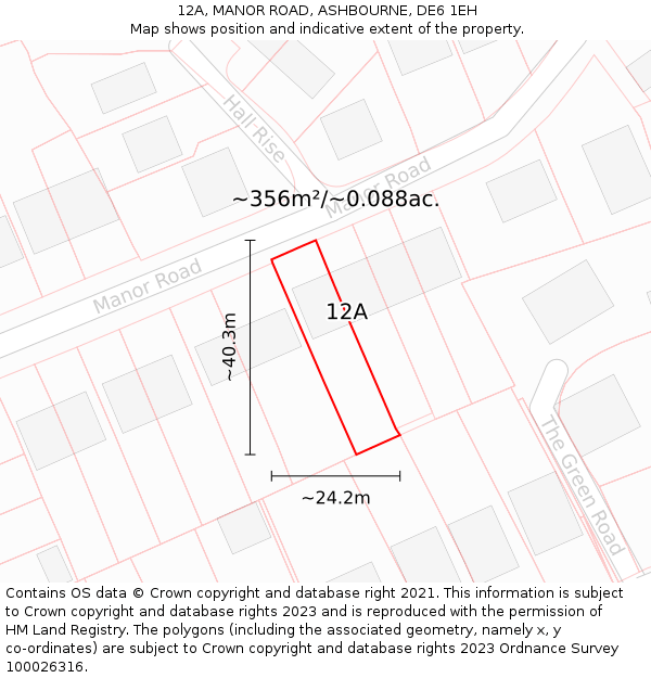 12A, MANOR ROAD, ASHBOURNE, DE6 1EH: Plot and title map