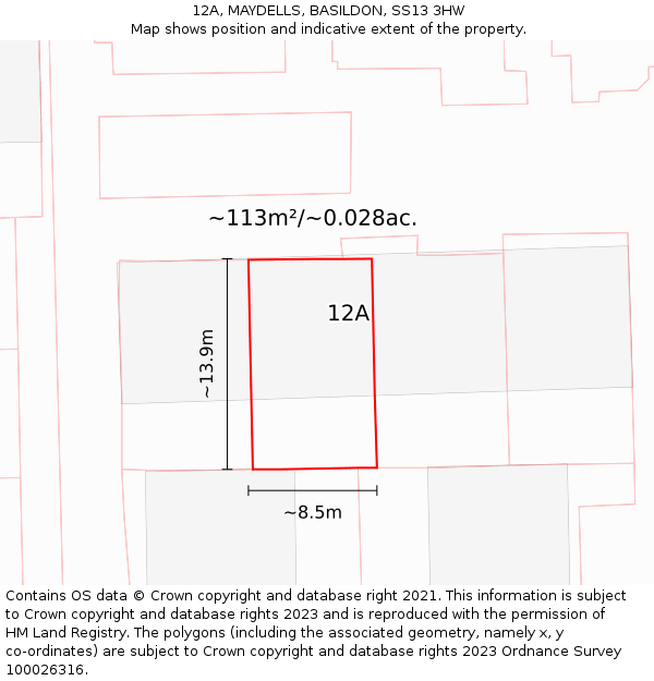 12A, MAYDELLS, BASILDON, SS13 3HW: Plot and title map